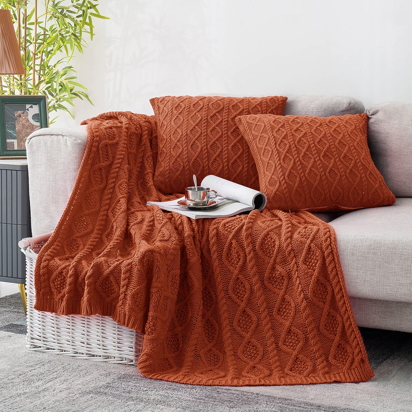 Homiest Throw Blanket and Pillow Set Rust