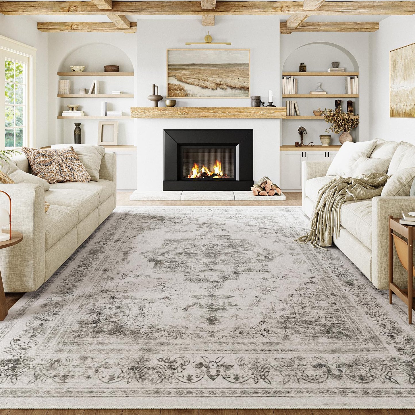 Vintage Luxury Living Room Rug Distressed Gray