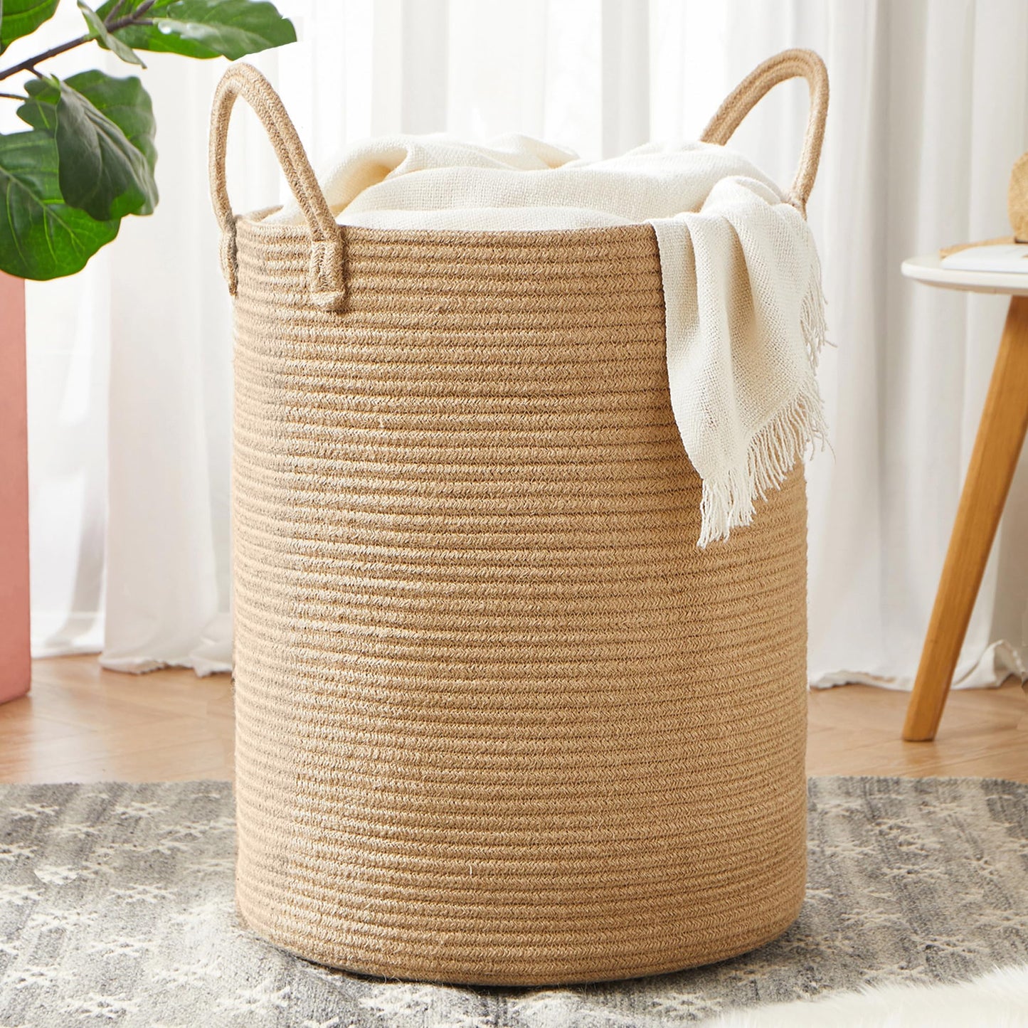 Woven Basket Blanket Storage With Handles