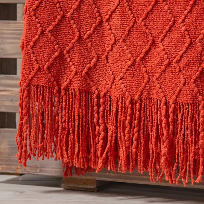 Knit Throw Blanket with Tassels for Couch