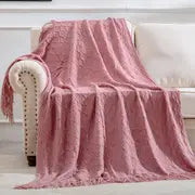 Knit Throw Blanket with Tassels for Couch