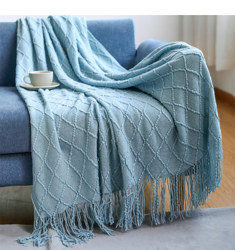 Knit Throw Blanket with Tassels for Couch
