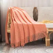 Knit Throw Blanket with Tassels for Couch