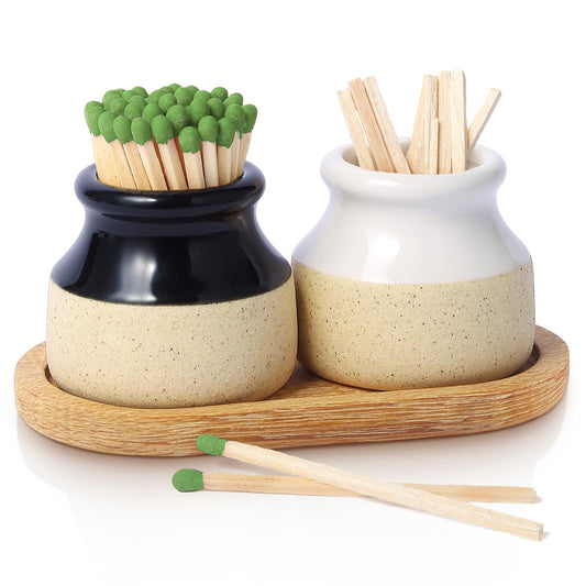 Ceramic Match Holder With Striker Matches In A Jar For Candles
