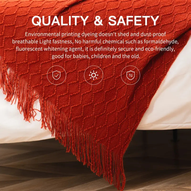 Knit Throw Blanket with Tassels for Couch