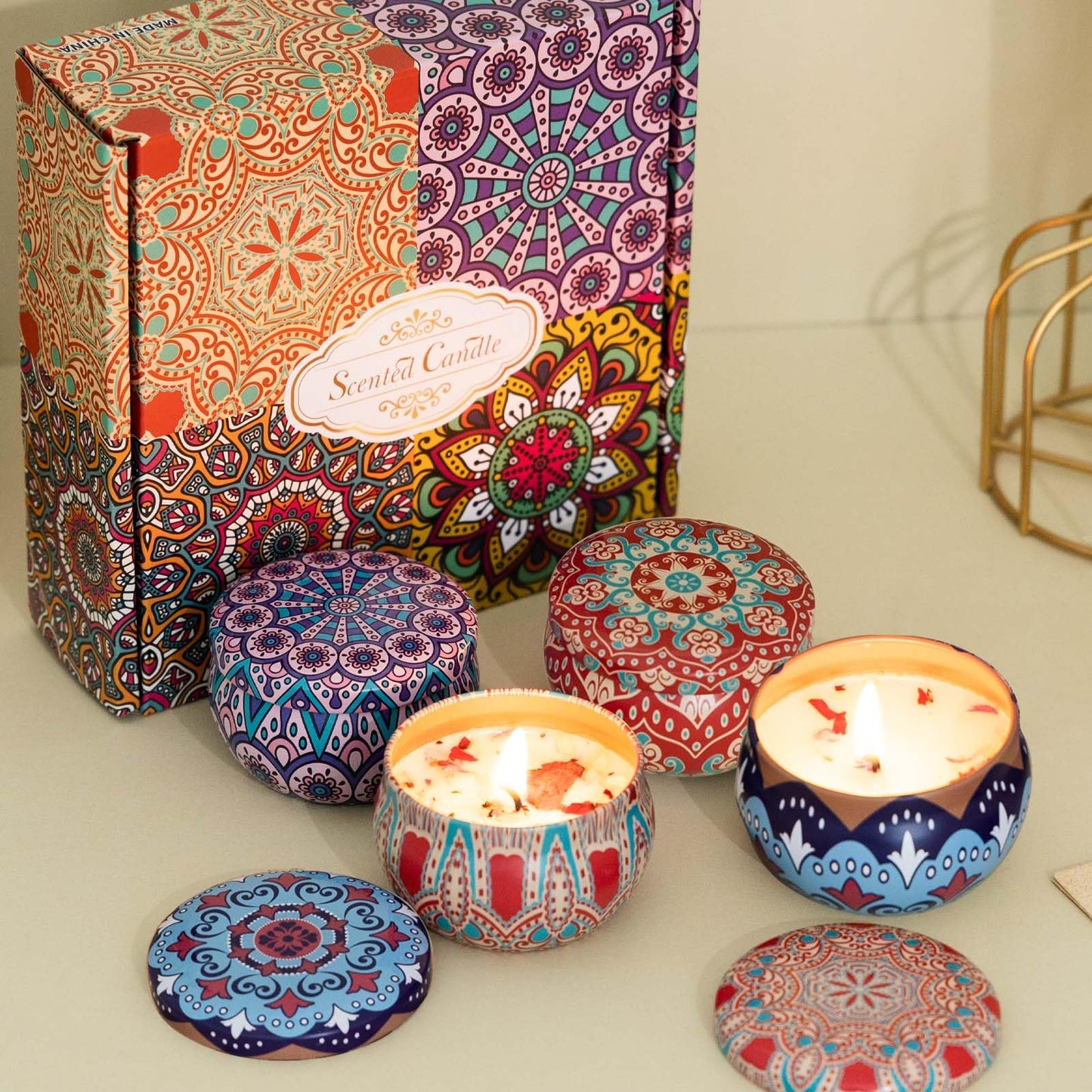 Scented Candles Gift Set - Aromatherapy Candles for Home Portable Hotel Candles Natural Soy Wax Tin Jar Candles for Yoga Bath 2.5 Oz Long Lasting Time Candles Gift 4 Pack