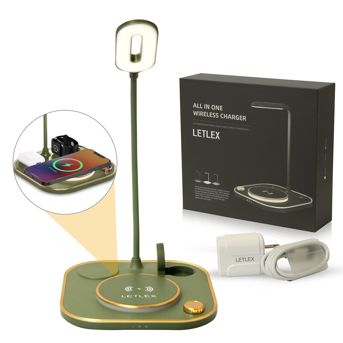 LetLex 3-in-1 LED Desk Lamp & Qi Wireless Charger