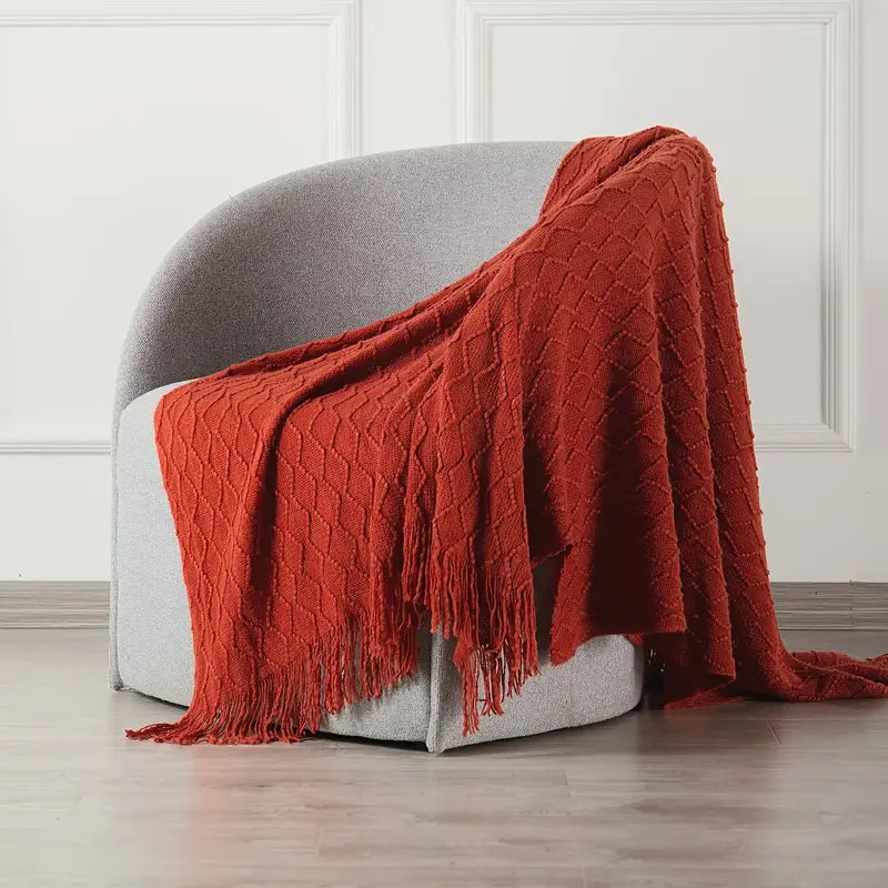 Knit Throw Blanket with Tassels for Couch
