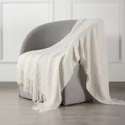 Knit Throw Blanket with Tassels for Couch